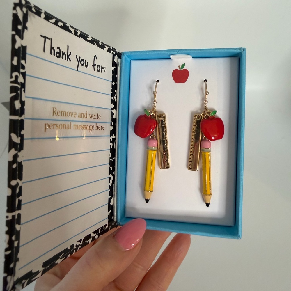 Apple & Pencil Earrings in Gift Box - Teacher Appreciation Gift - Picture 9 of 10